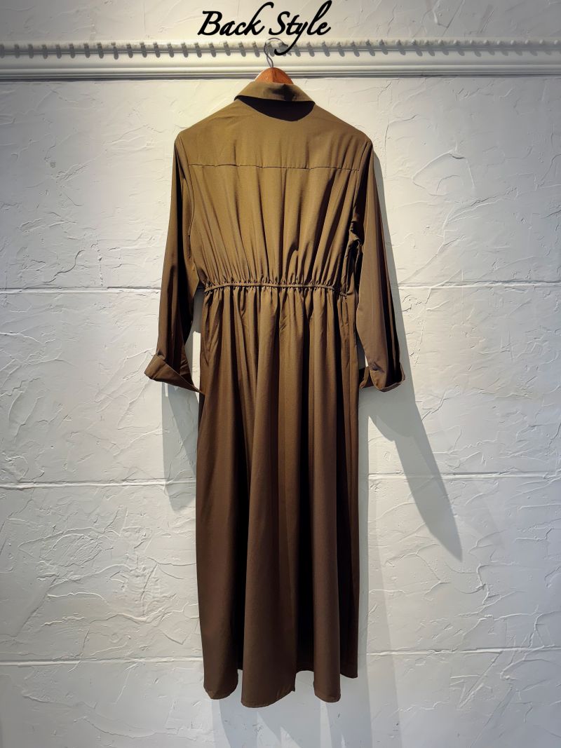 FrontBeltタックCamelシャツワンピース