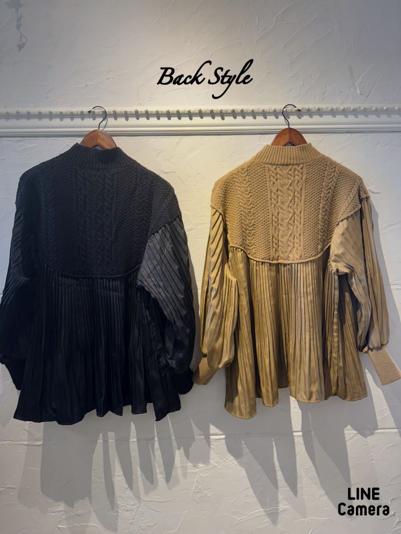 プリーツバルーンSleeveブラウスニット