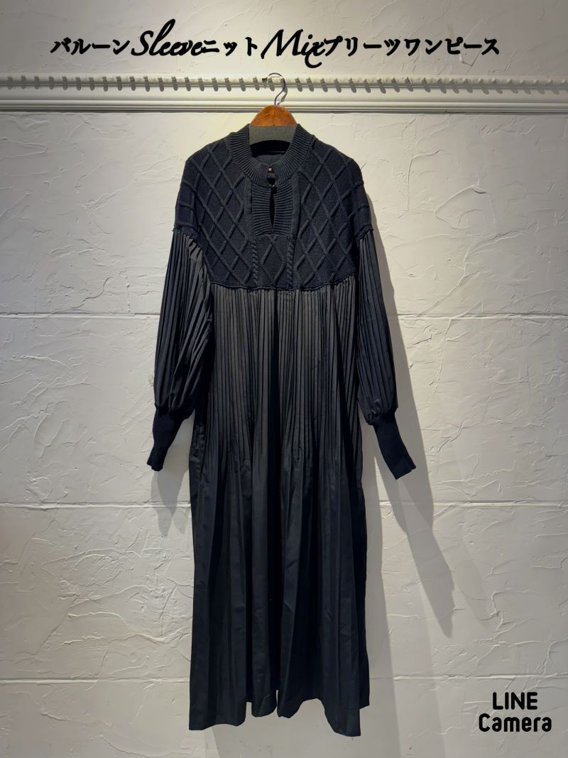 バルーンSleeveニットMixプリーツワンピース