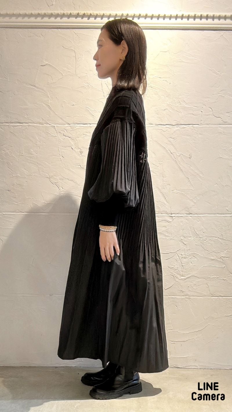 バルーンSleeveニットMixプリーツワンピース