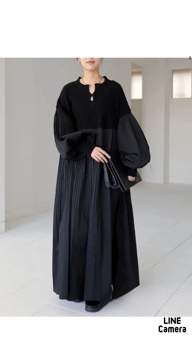 バルーンSleeveニットMixプリーツワンピース