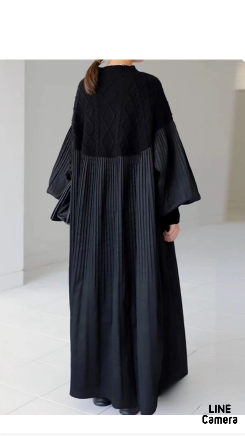 バルーンSleeveニットMixプリーツワンピース