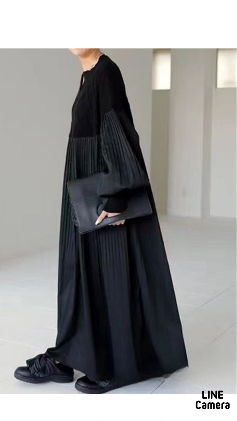 バルーンSleeveニットMixプリーツワンピース