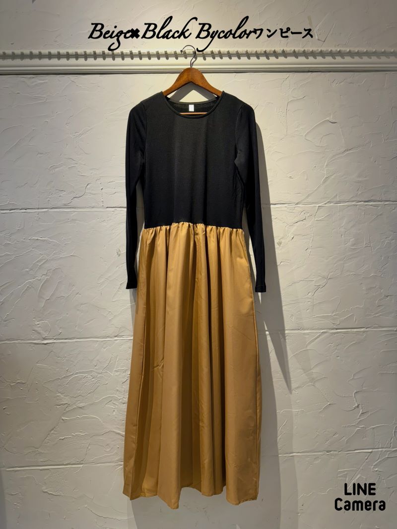 Beige×BlackBycolorワンピース