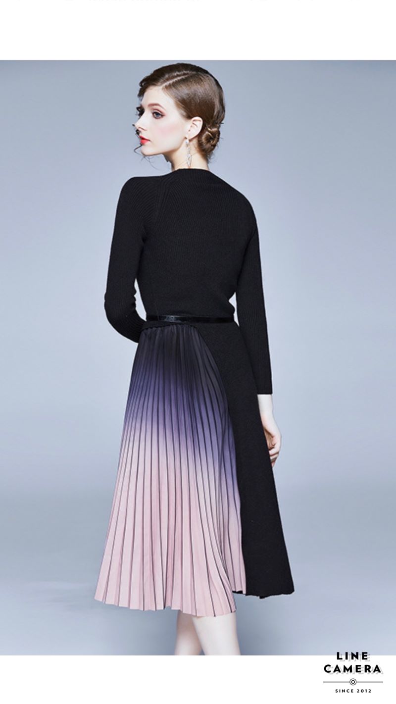 Sideグラデーションプリーツワンピース（ベルトset）