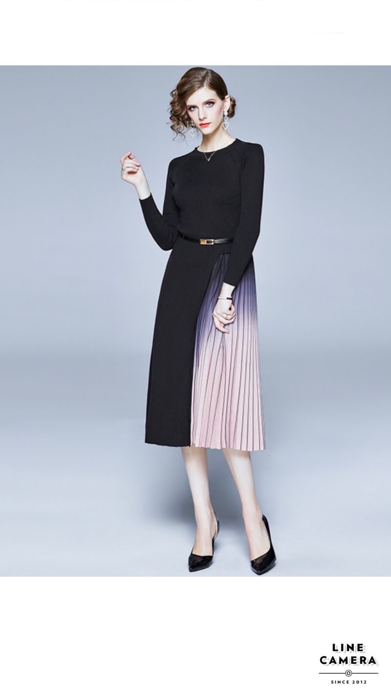 Sideグラデーションプリーツワンピース（ベルトset）