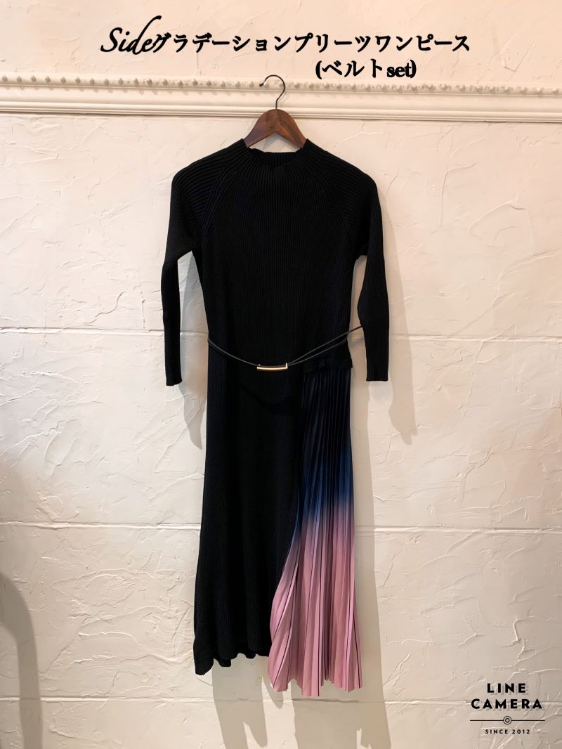 Sideグラデーションプリーツワンピース（ベルトset）