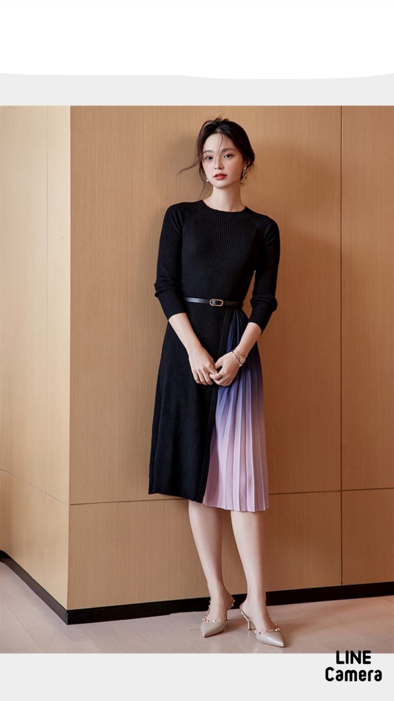 Sideグラデーションプリーツワンピース（ベルトset）