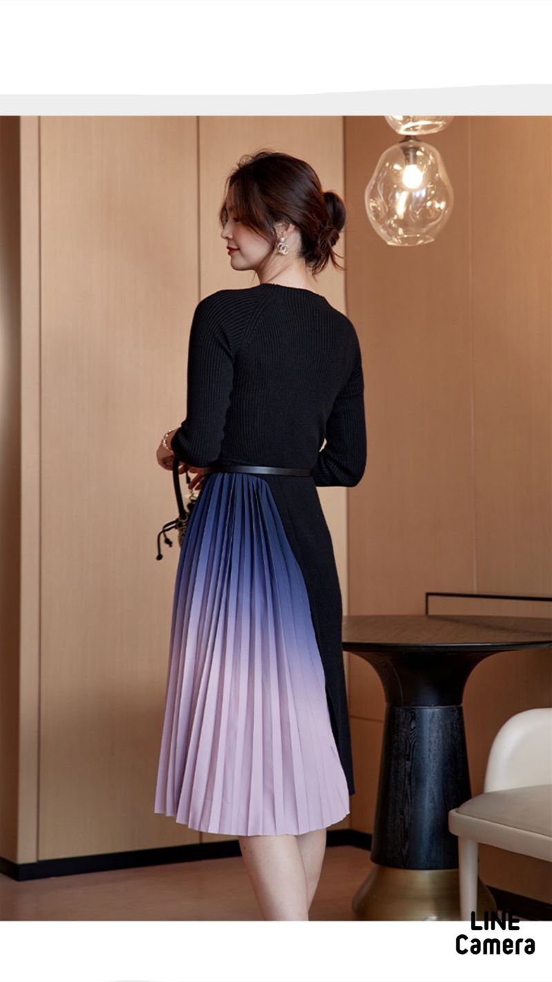 Sideグラデーションプリーツワンピース（ベルトset）