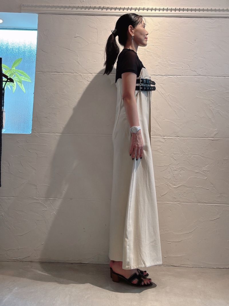 SideレザーBeltサロペットスカート