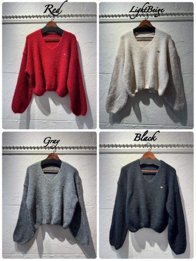 WaistバルーンデザインVNeckニット