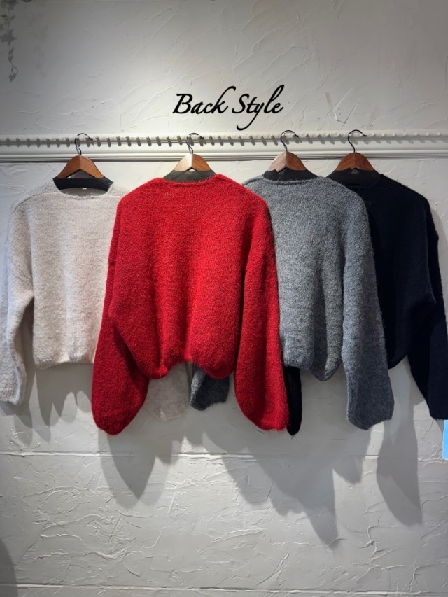 WaistバルーンデザインVNeckニット