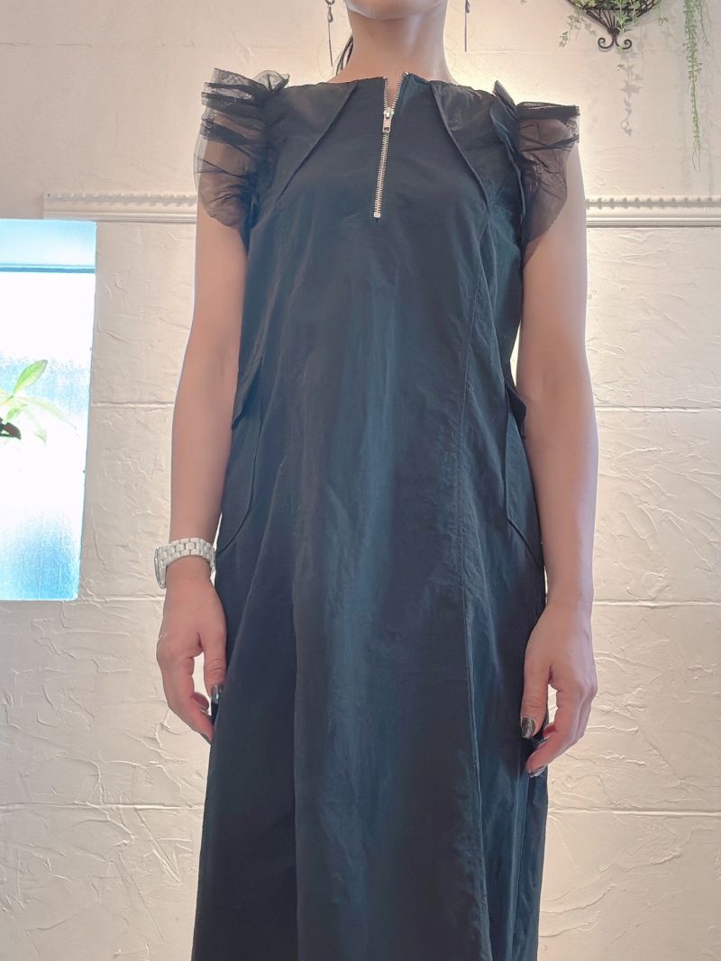 TulleフリルSleeveZipperワンピース