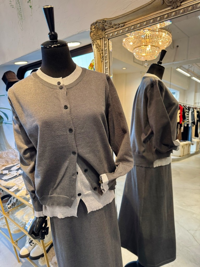 Layerdカーディガン＋ニットスカートSetup