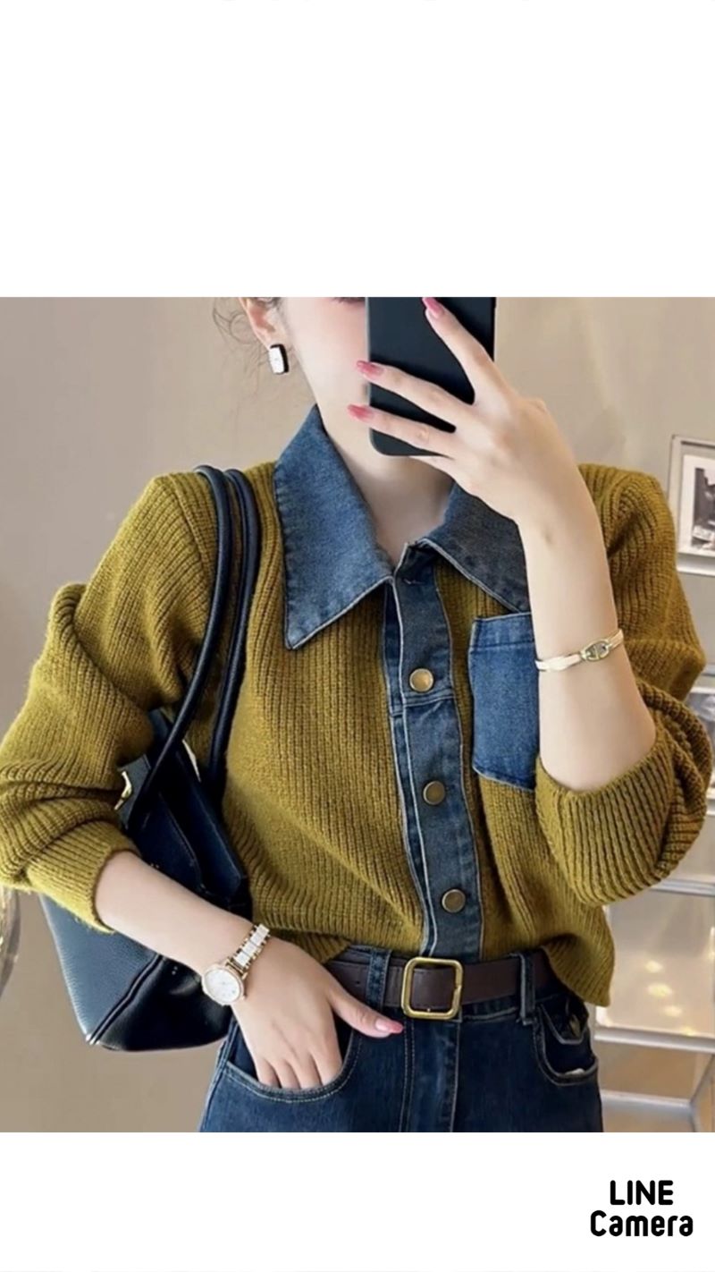 DenimCallorニットTops