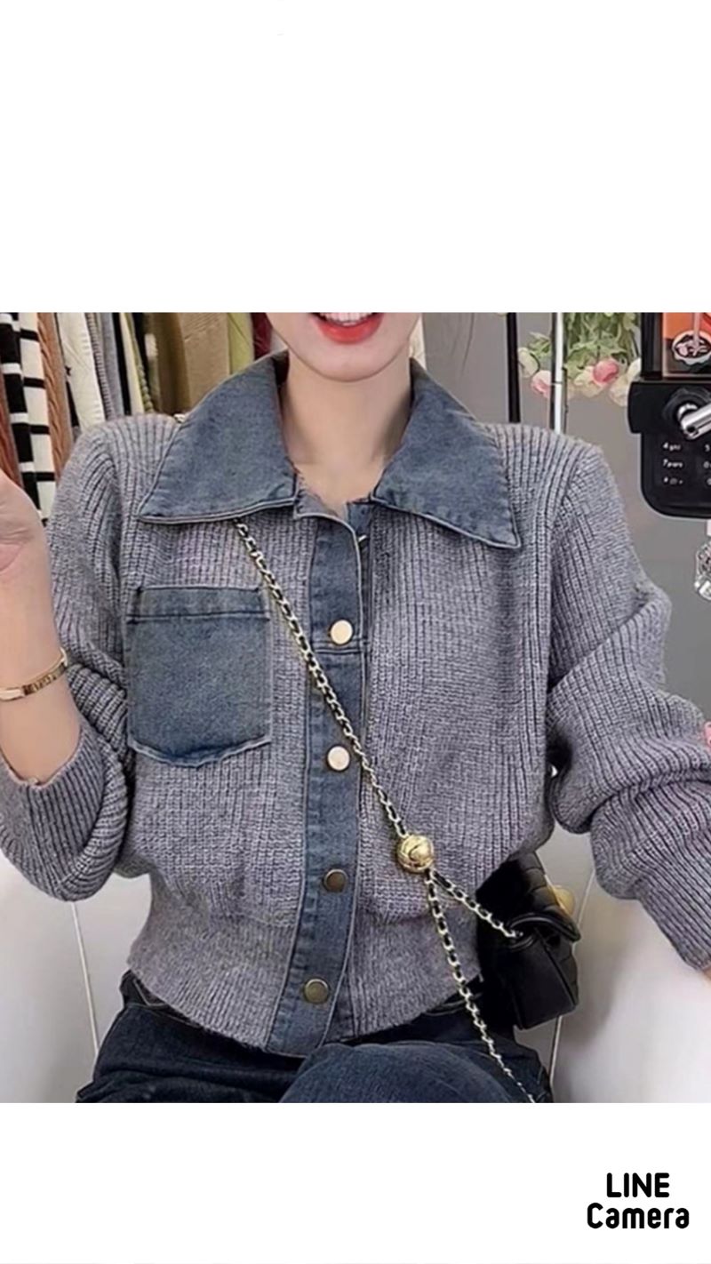 DenimCallorニットTops
