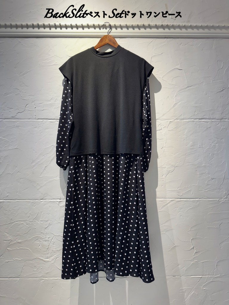 BackSlitベストSetドットワンピース2点
