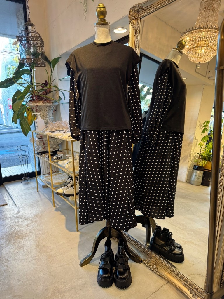 BackSlitベストSetドットワンピース2点