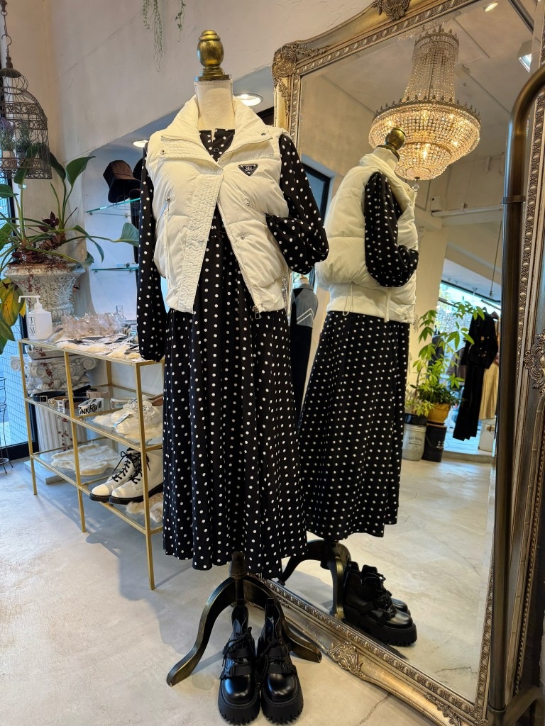 BackSlitベストSetドットワンピース2点