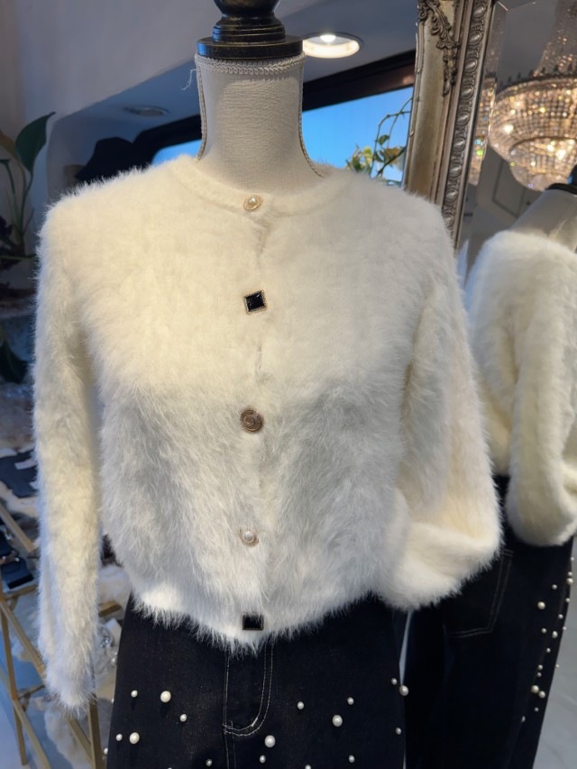 PearlBijourボタンMohairカーディガン