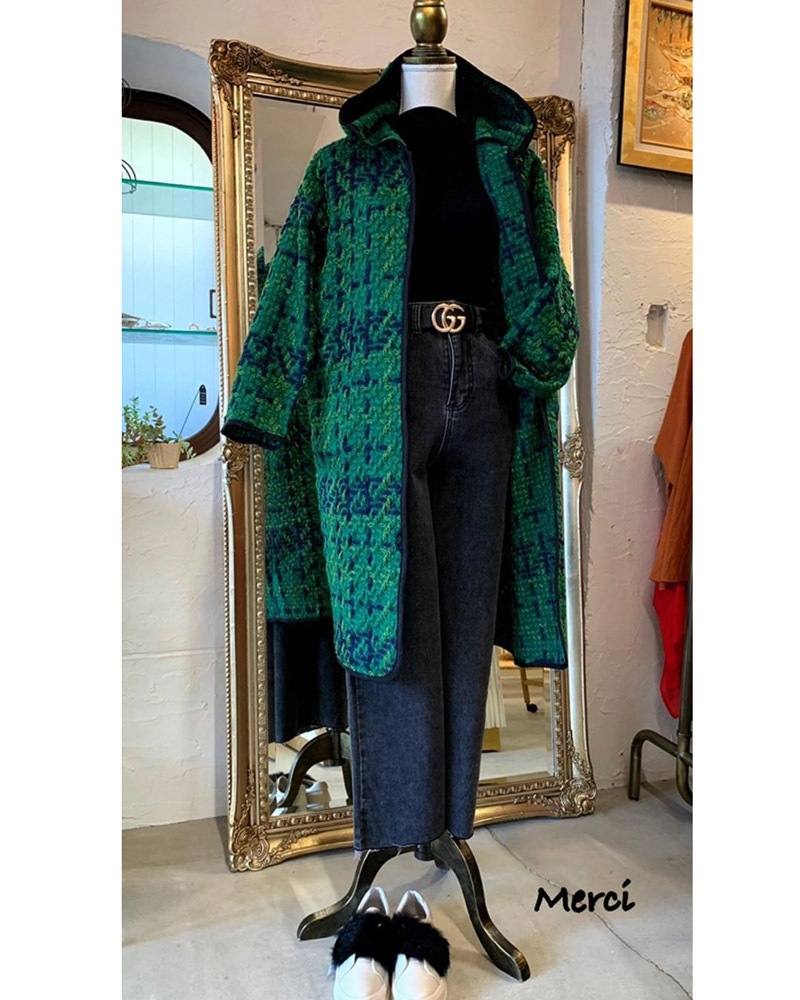 ツイードフード ジャケットコート