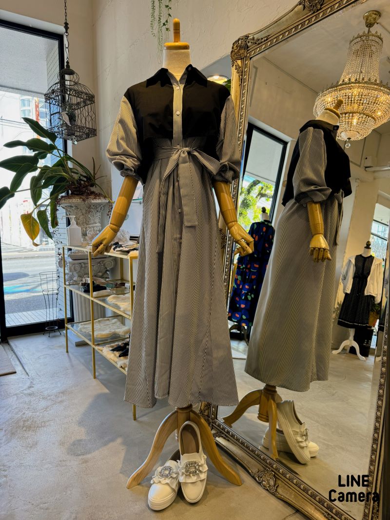 Twotoneストライプシャツワンピース