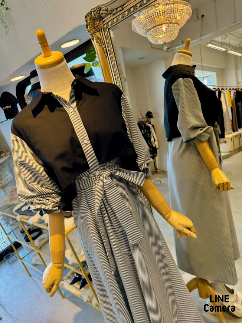 Twotoneストライプシャツワンピース