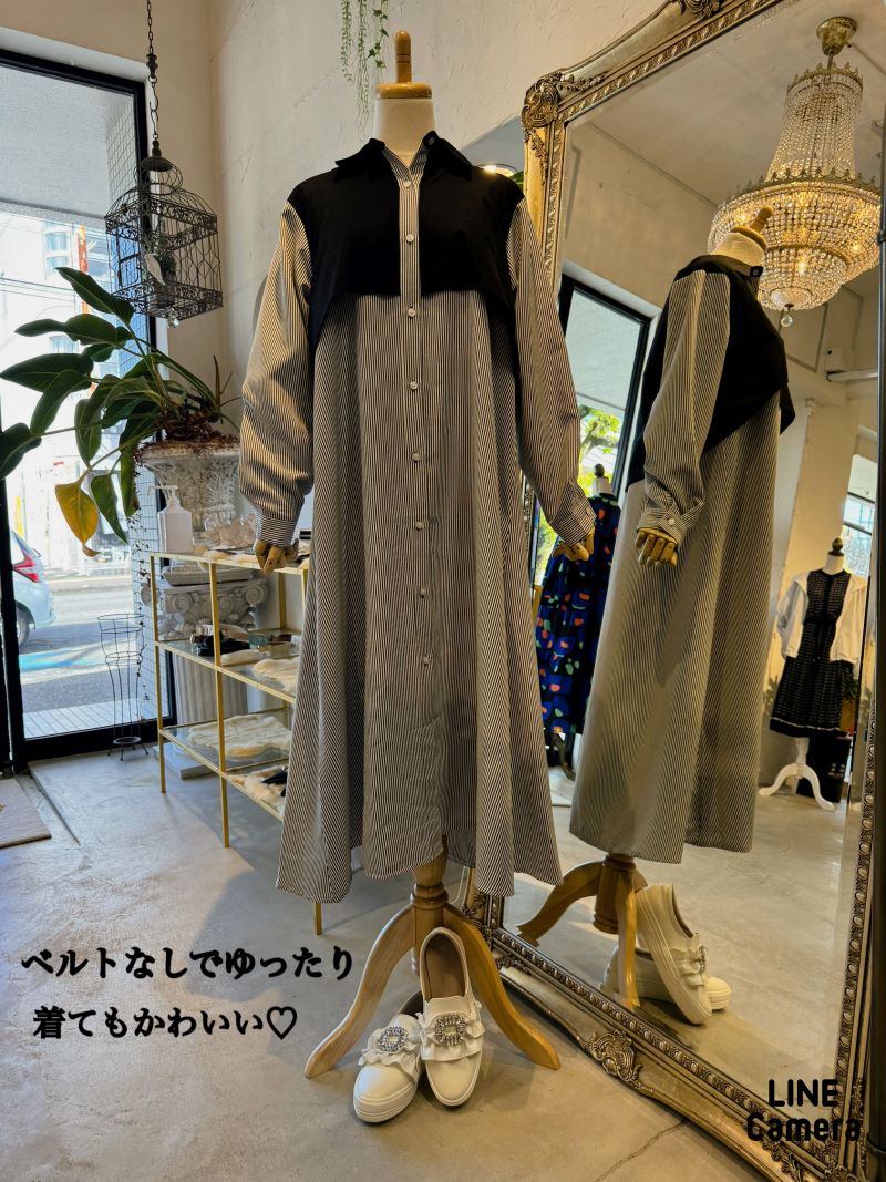 Twotoneストライプシャツワンピース