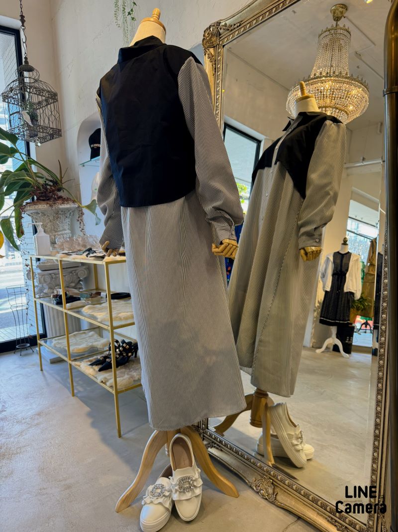 Twotoneストライプシャツワンピース