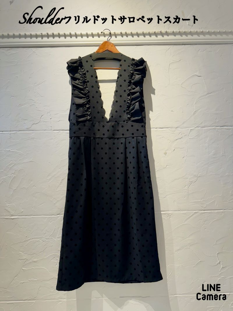 Shoulderフリルドットサロペットスカート