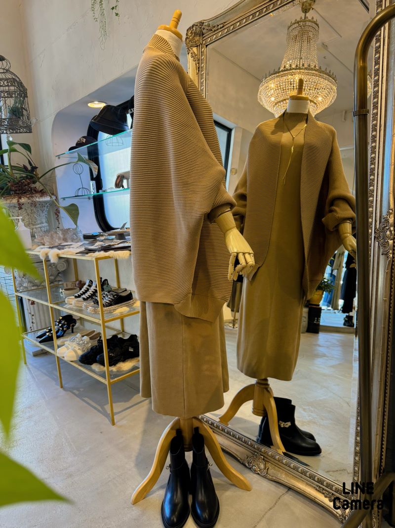 ドルマンSleeveカーディガン＋ニットワンピースSet