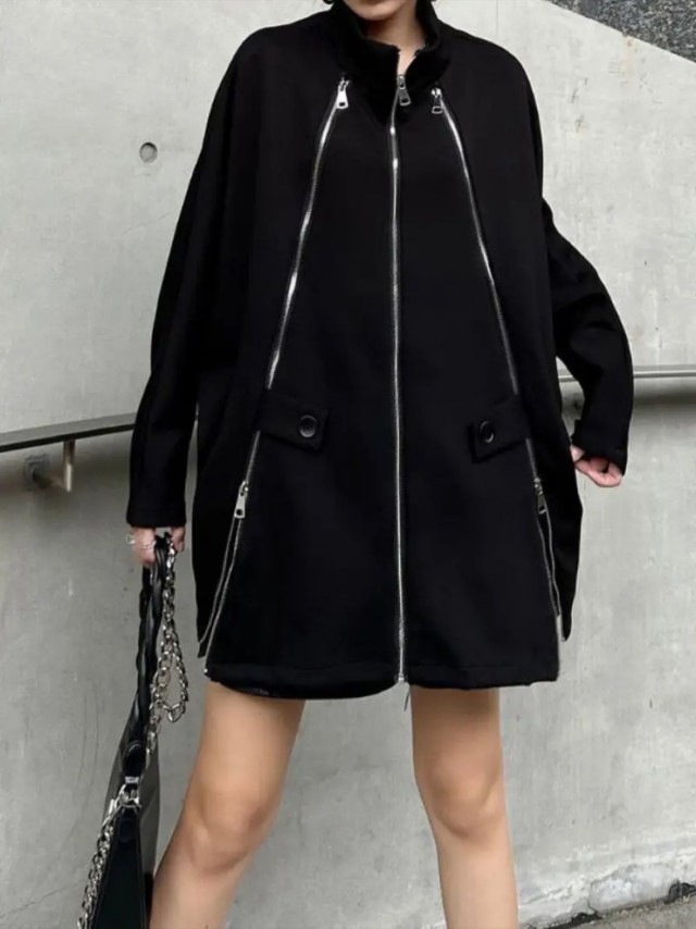 ZipperデザインBrushedケープコート
