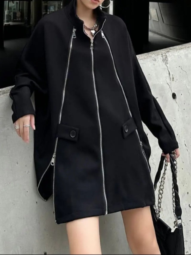 ZipperデザインBrushedケープコート
