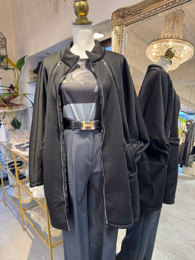 ZipperデザインBrushedケープコート