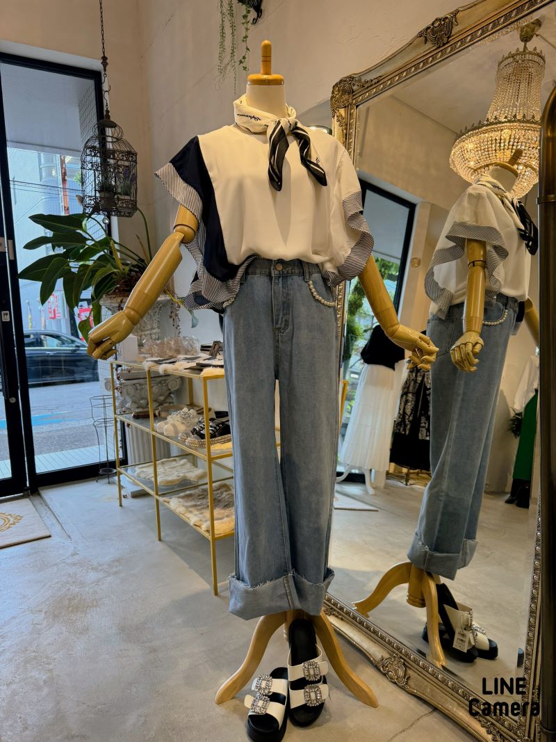 ストライプMixフリルSleeveカットソー