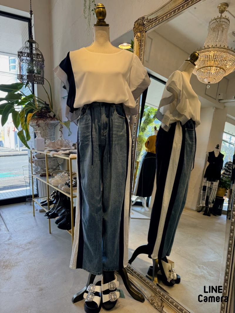 ストライプMixフリルSleeveカットソー