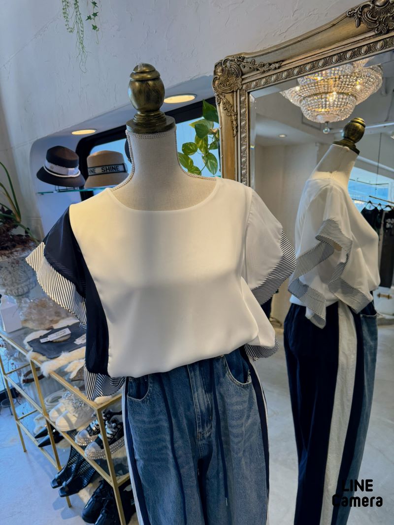 ストライプMixフリルSleeveカットソー