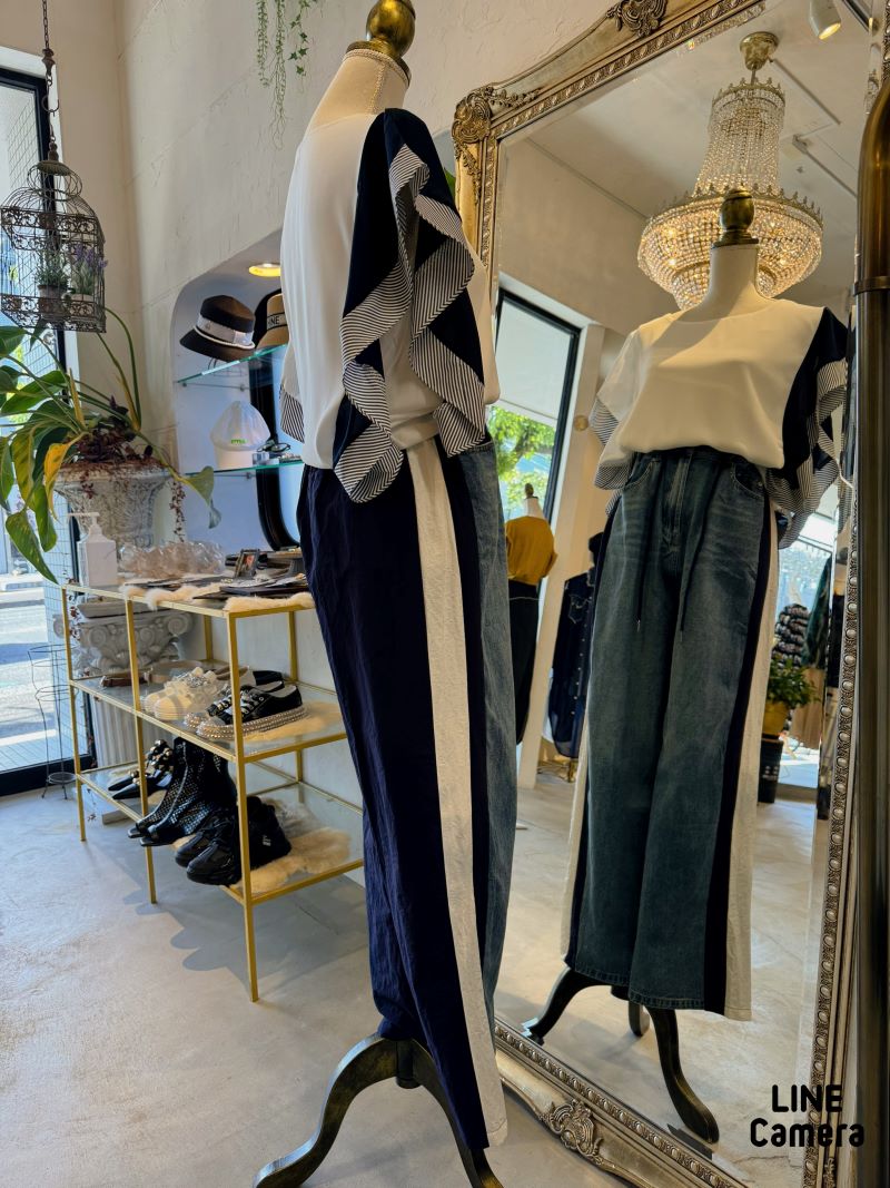 ストライプMixフリルSleeveカットソー