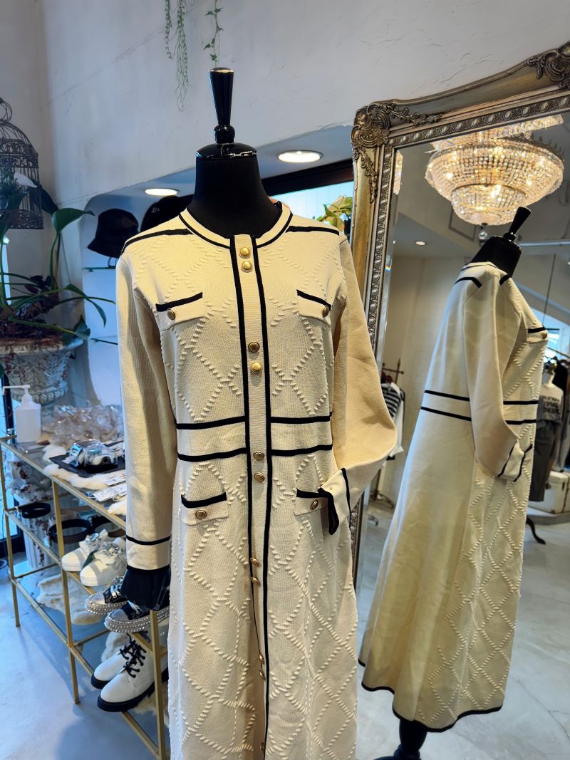 GoldボタンLineニットワンピース