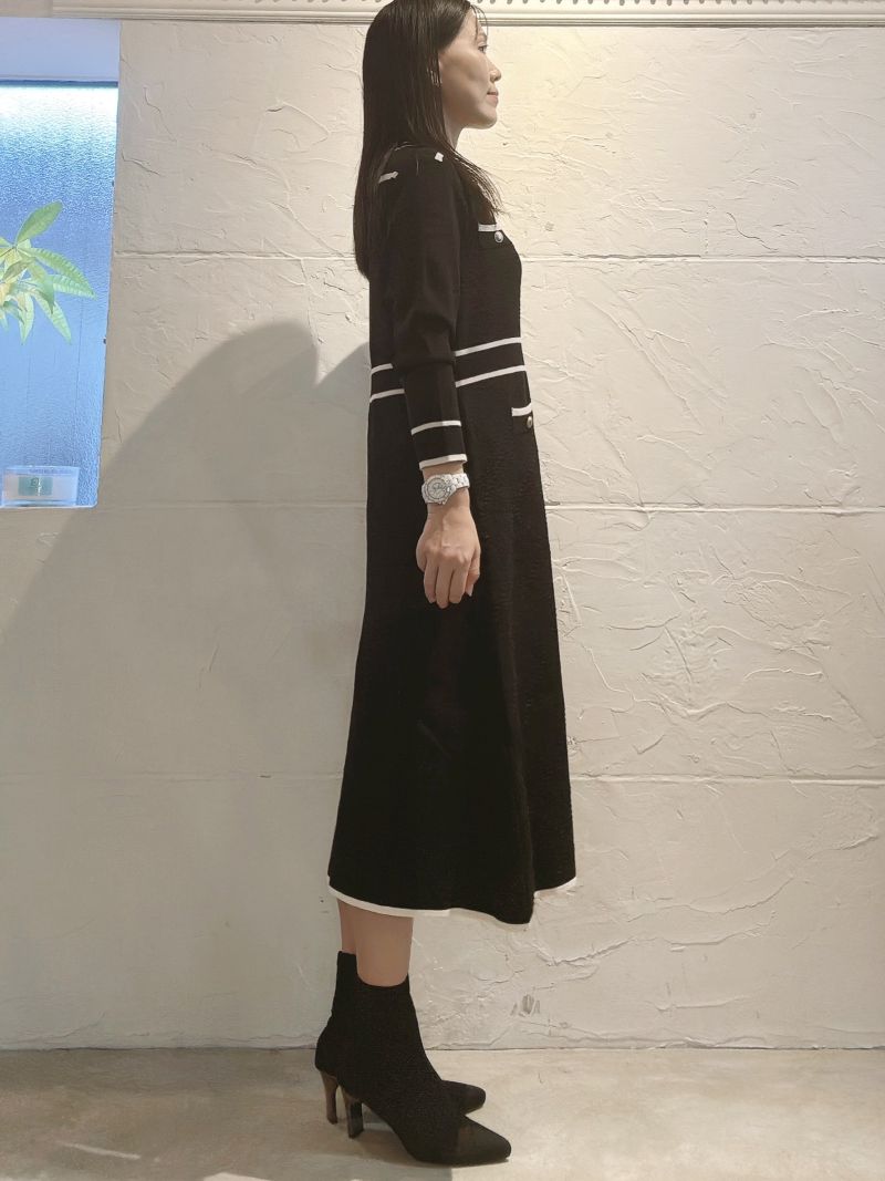 GoldボタンLineニットワンピース