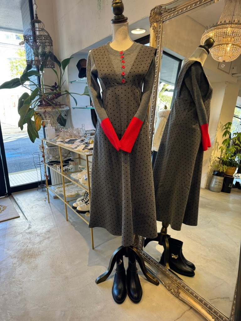 V Line Dotサロペットスカート