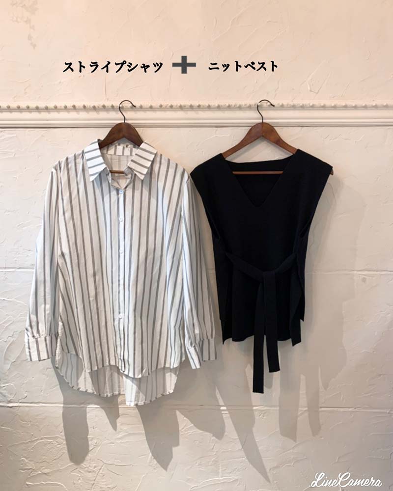 Drawer - 【Merci-love】ebure ストライプシャツ AMBIDEX Store 〇DRIVE STRIPE オープンカラーシャツ(F サックス
