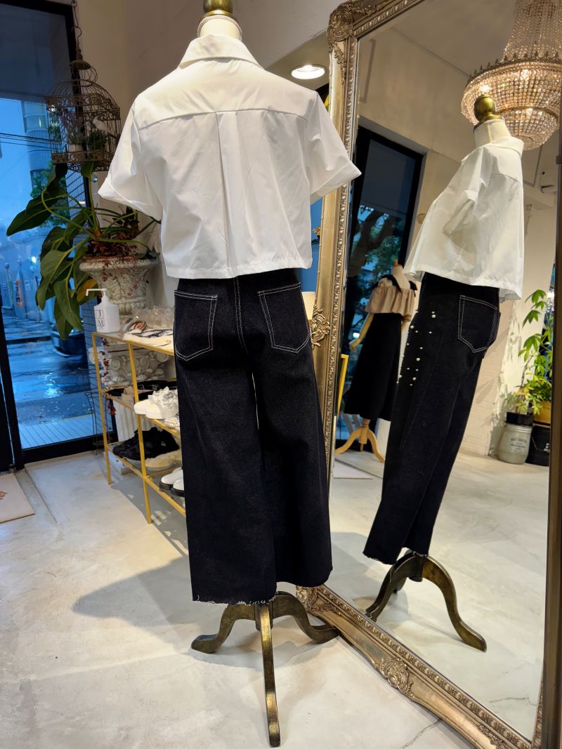 PearlWhiteステッチブラックデニムパンツ | BOTTOMS | Merci