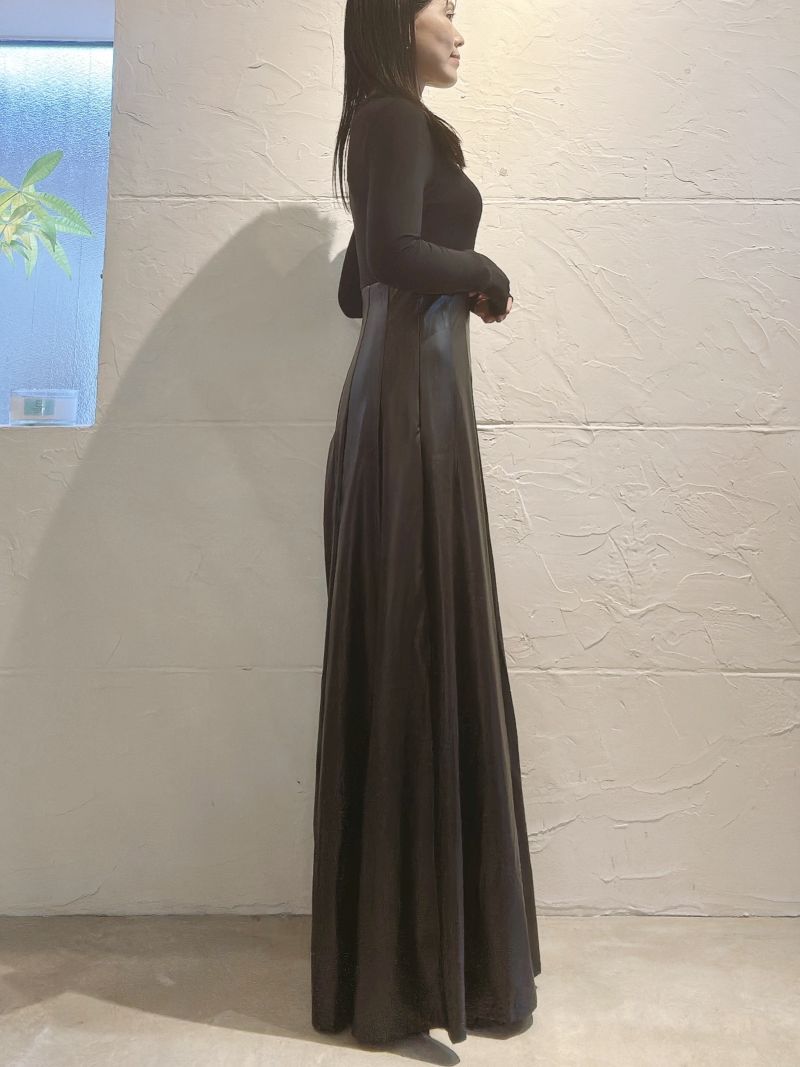 Fakeレザースカートマキシワンピース