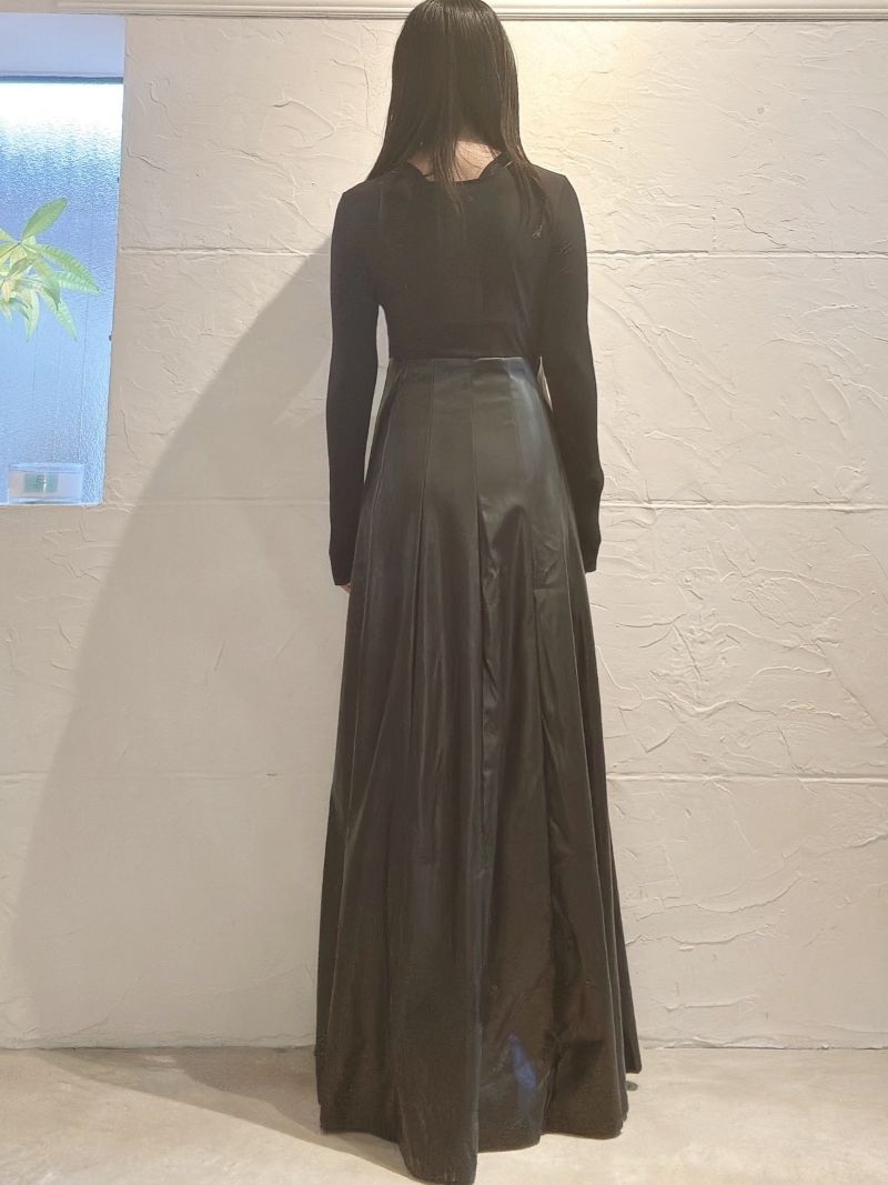 Fakeレザースカートマキシワンピース