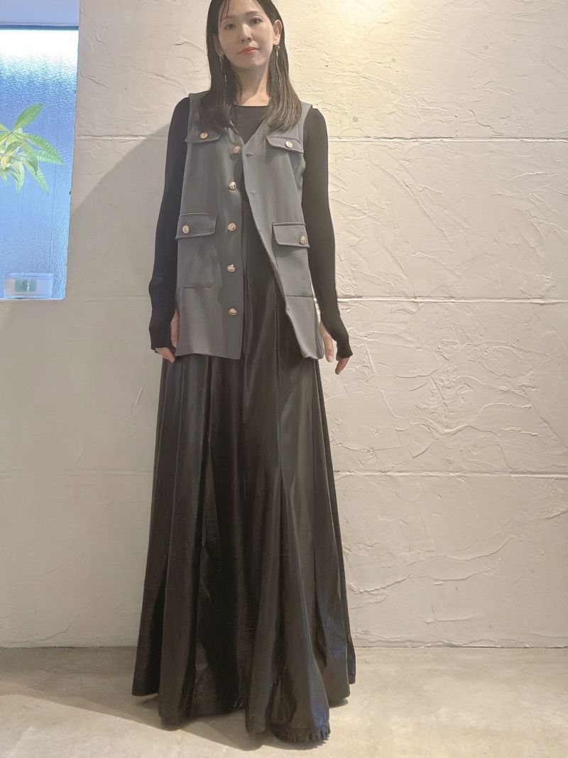 Fakeレザースカートマキシワンピース
