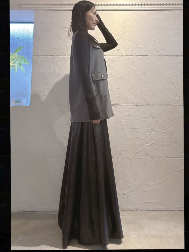 Fakeレザースカートマキシワンピース