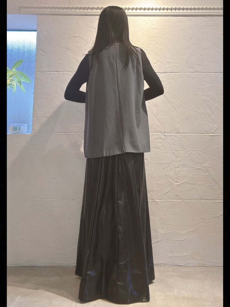 Fakeレザースカートマキシワンピース