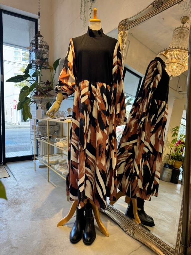 ニットMixGeometricHangワンピース