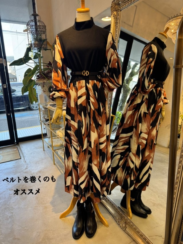 ニットMixGeometricHangワンピース